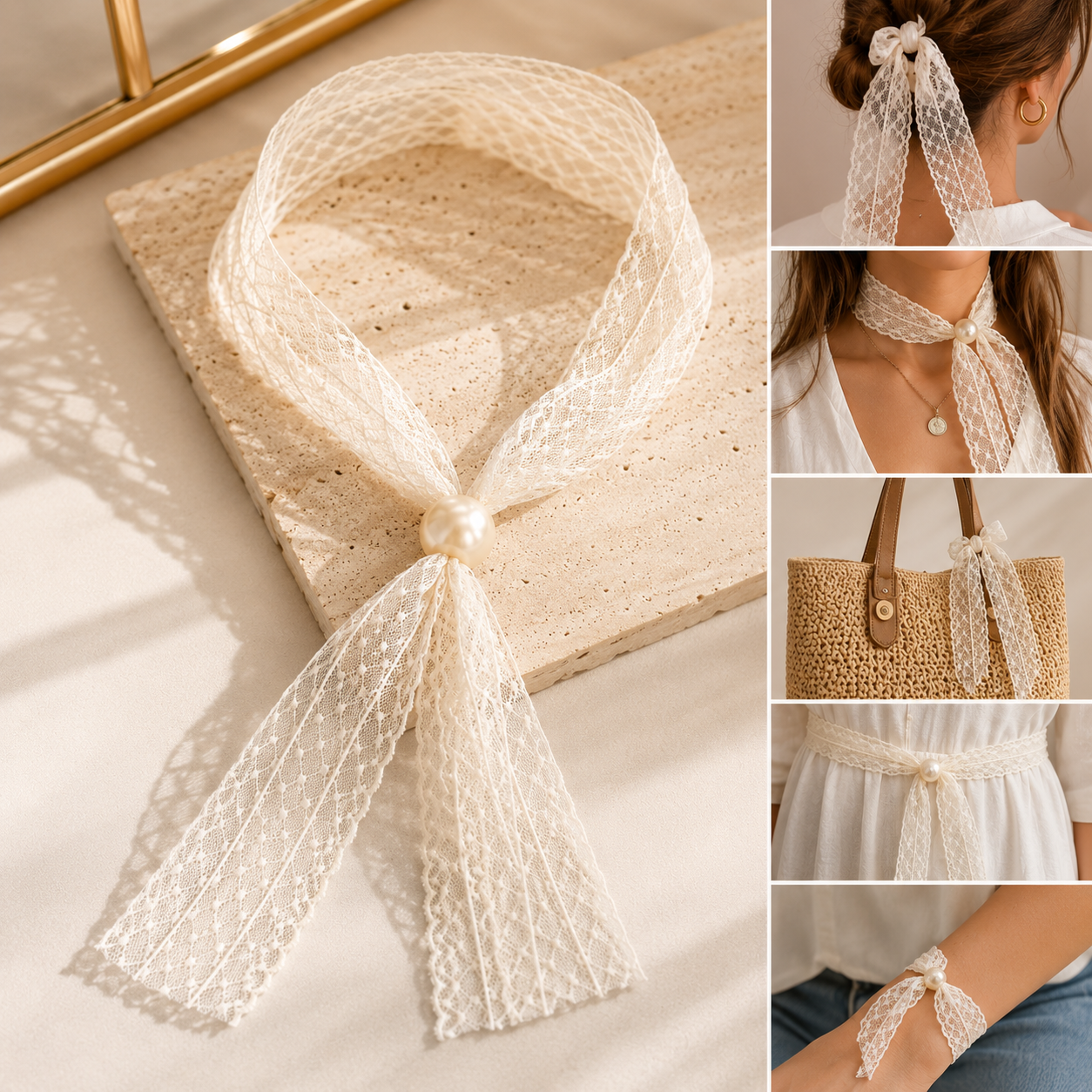 Foulard dentelle perle