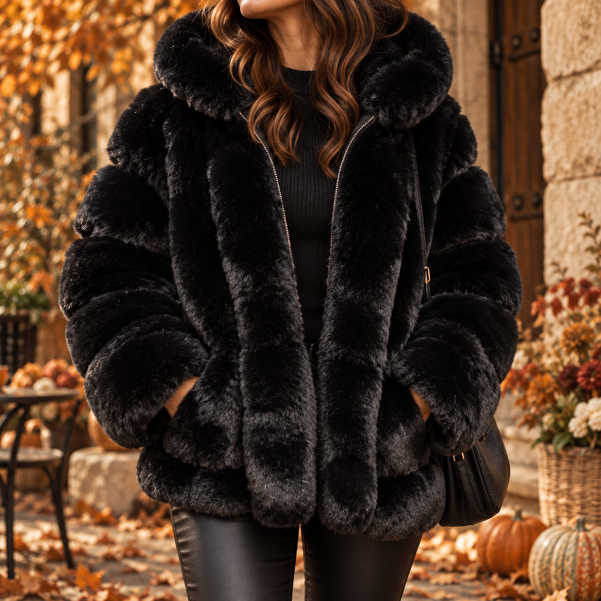 Manteau fourrure noire