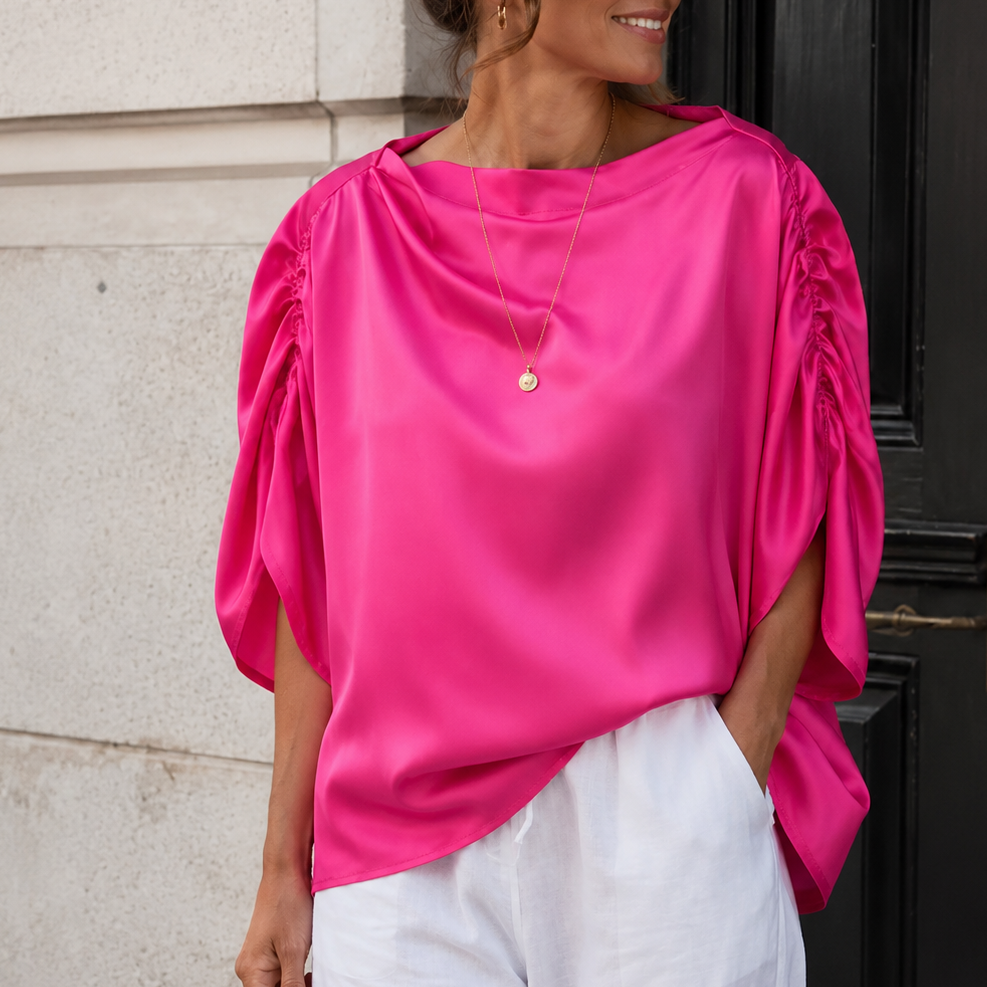 Blouse satinée manches froncées