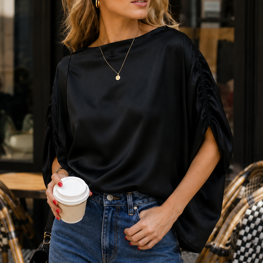Blouse satinée manches froncées