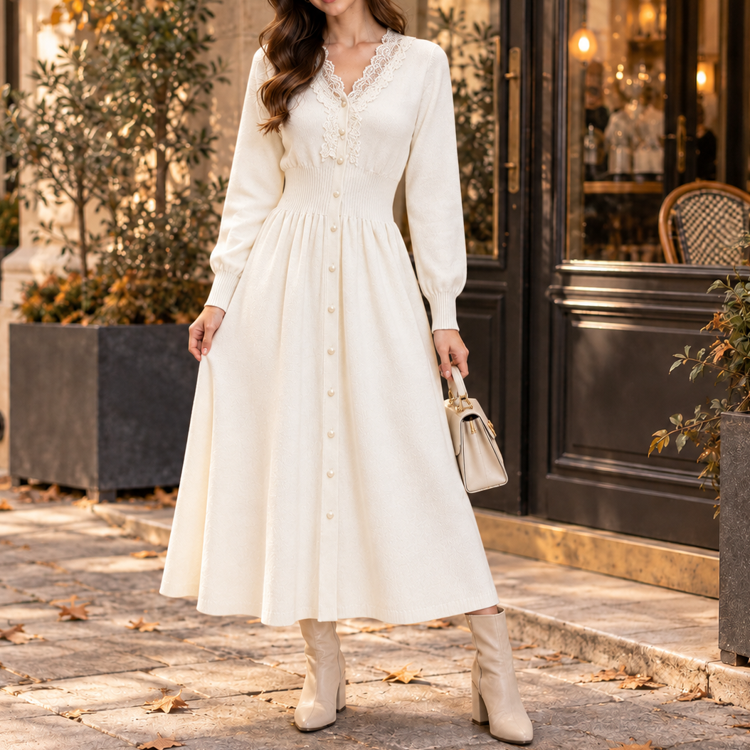 Robe longue à dentelle