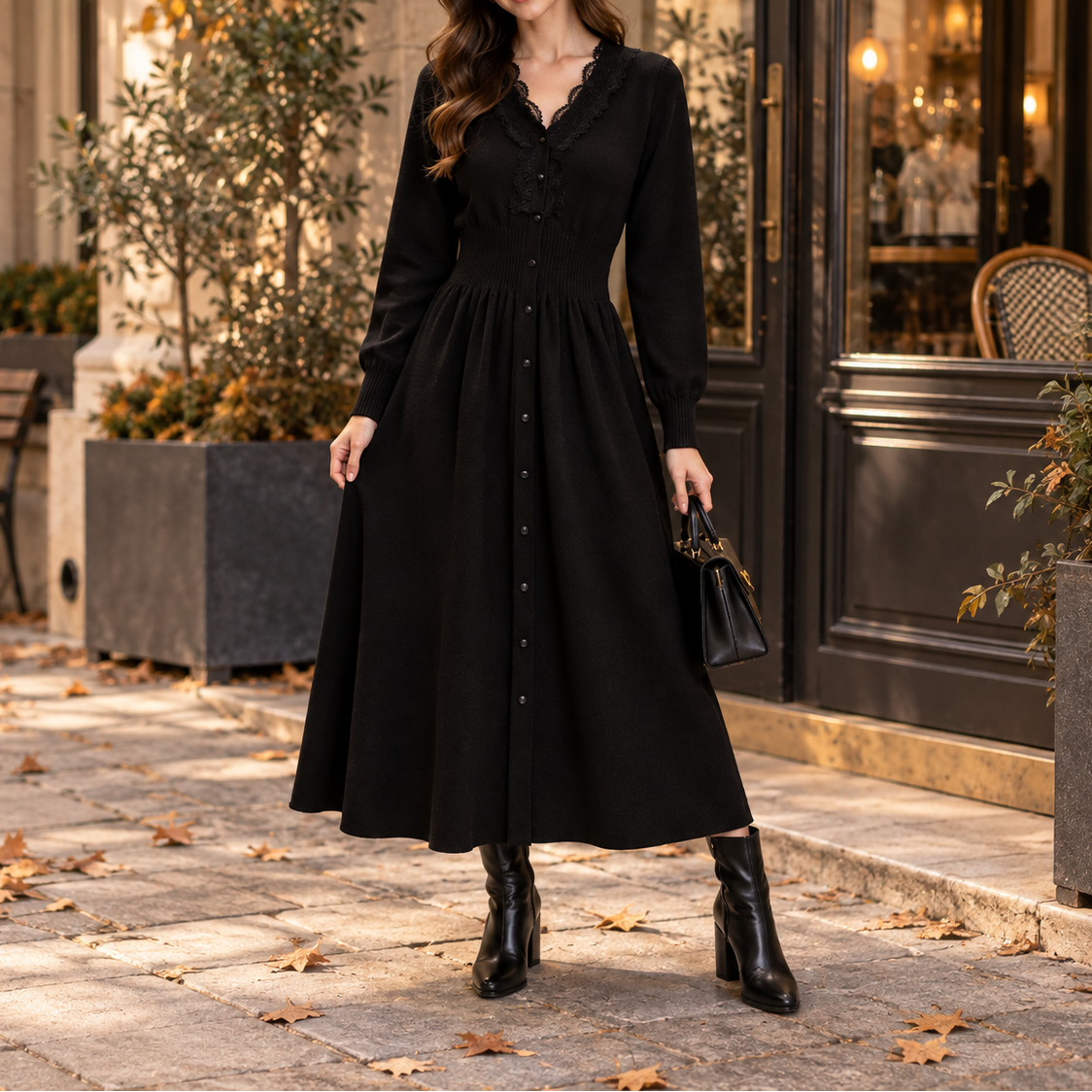 Robe longue à dentelle