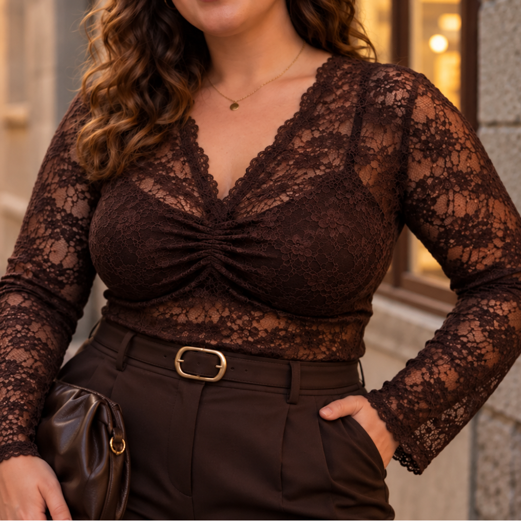 Top dentelle froncé
