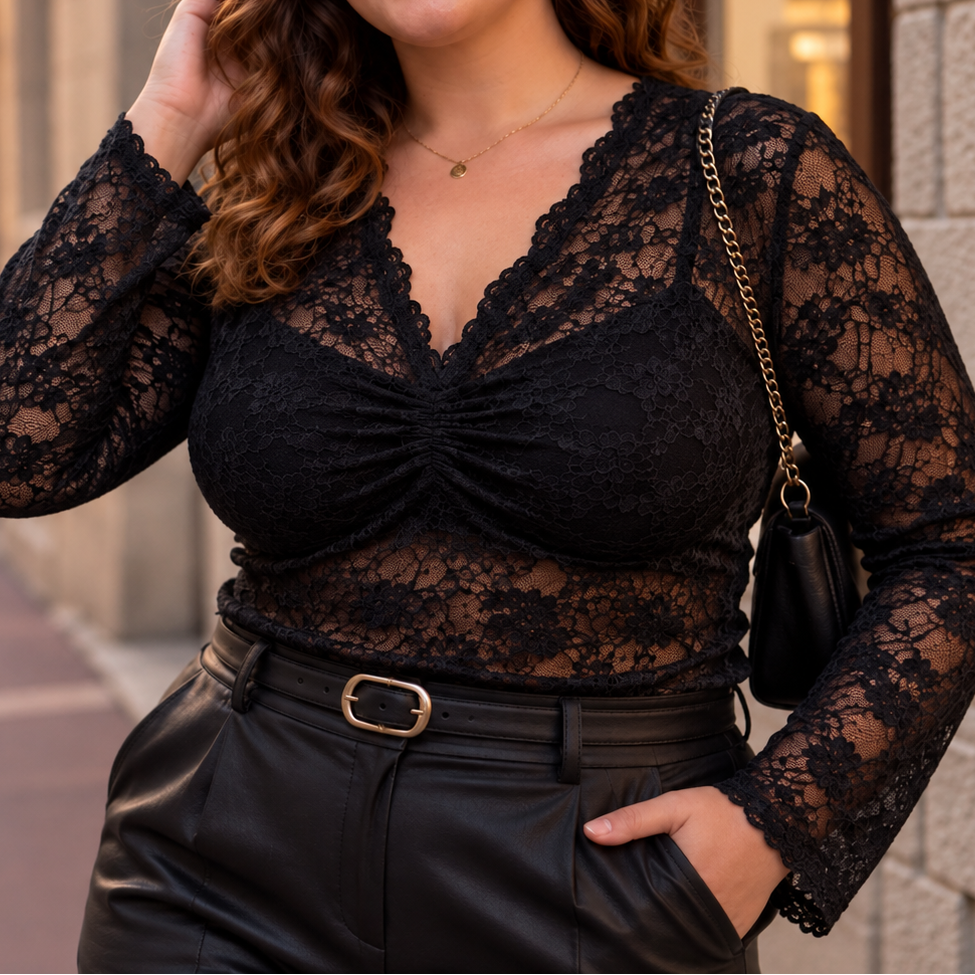 Top dentelle froncé
