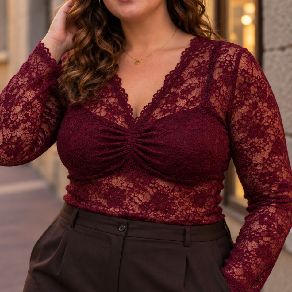 Top dentelle froncé