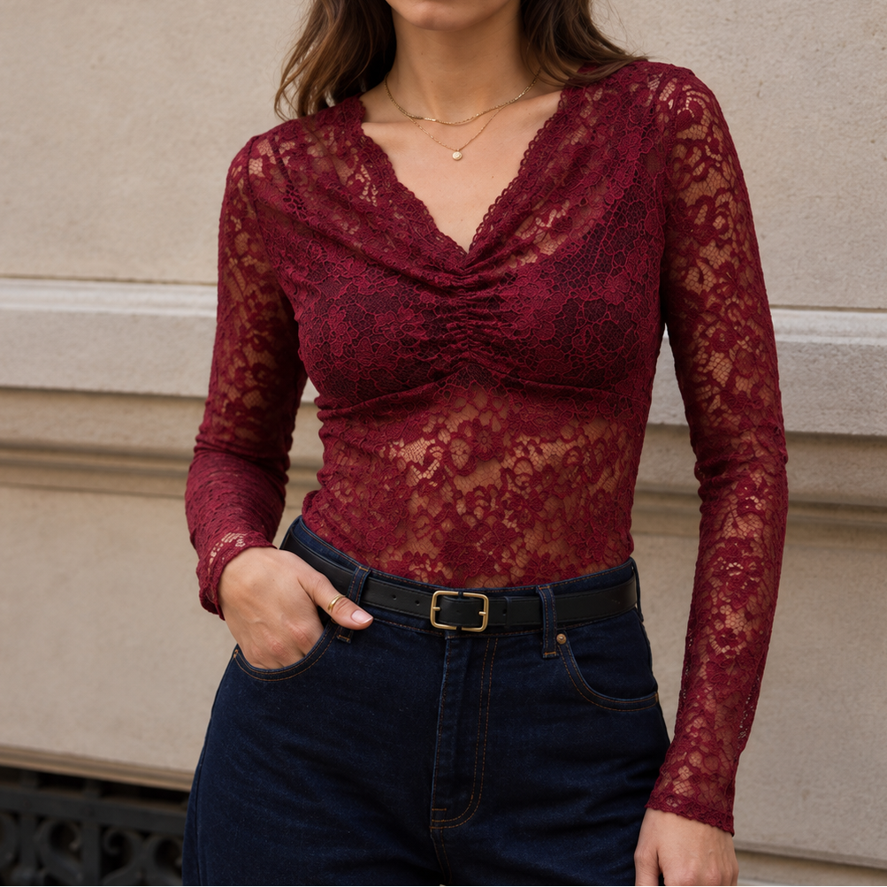 Top dentelle froncé