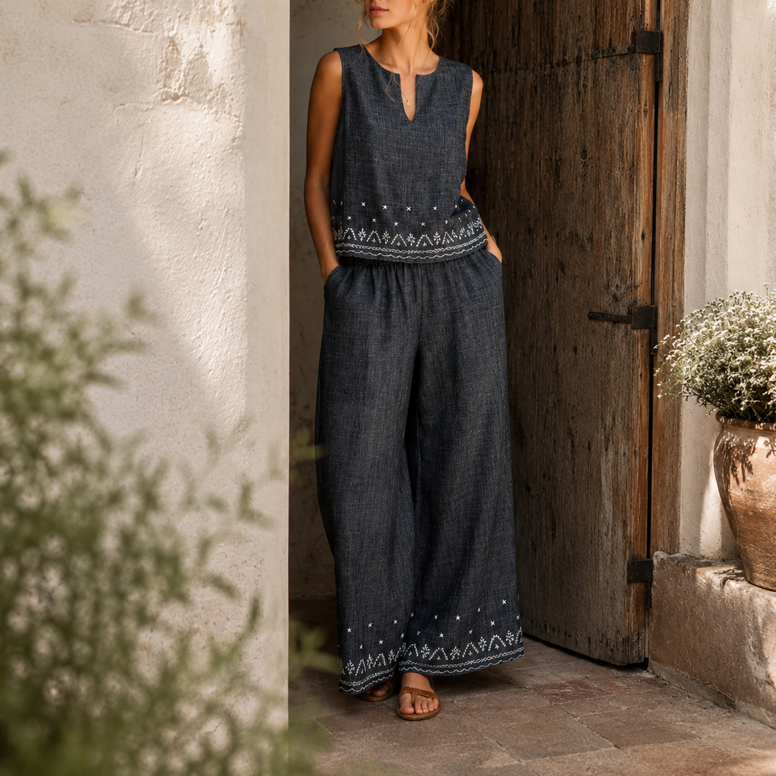 Pantalon brodée Alba