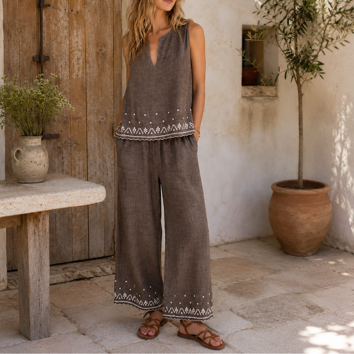 Pantalon brodée Alba
