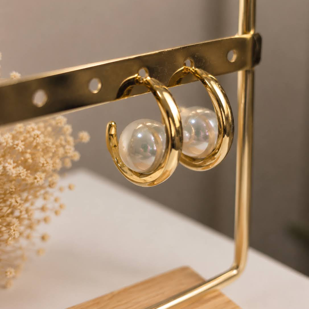 Boucles d'oreilles dorée nacrée